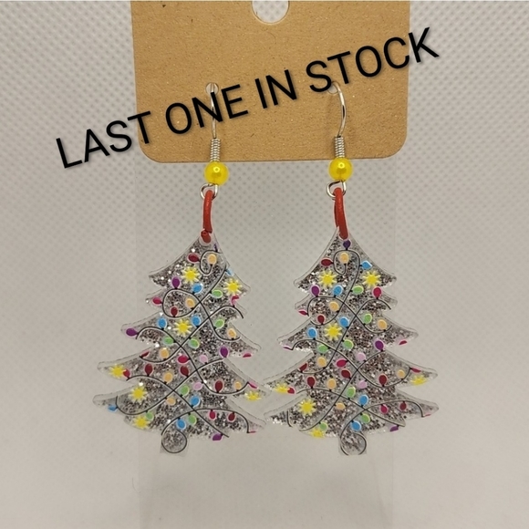 Silver Christmas Tree Earrings - Picture 1 of 2